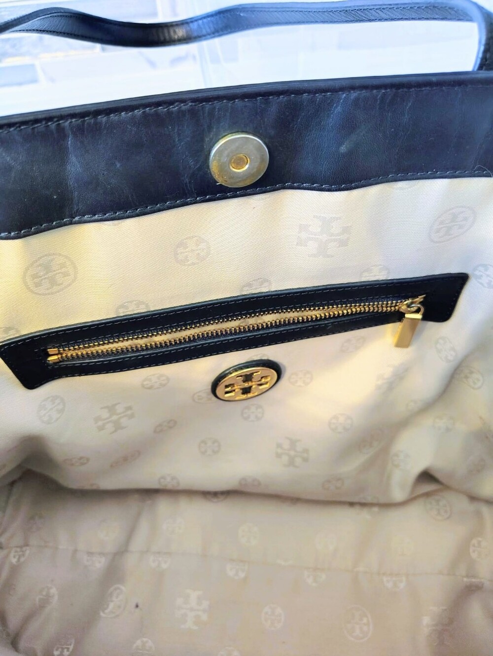 Tory Burch Tote Bag - Canvas/Black Leather-Trimmed - Picture 11 of 16